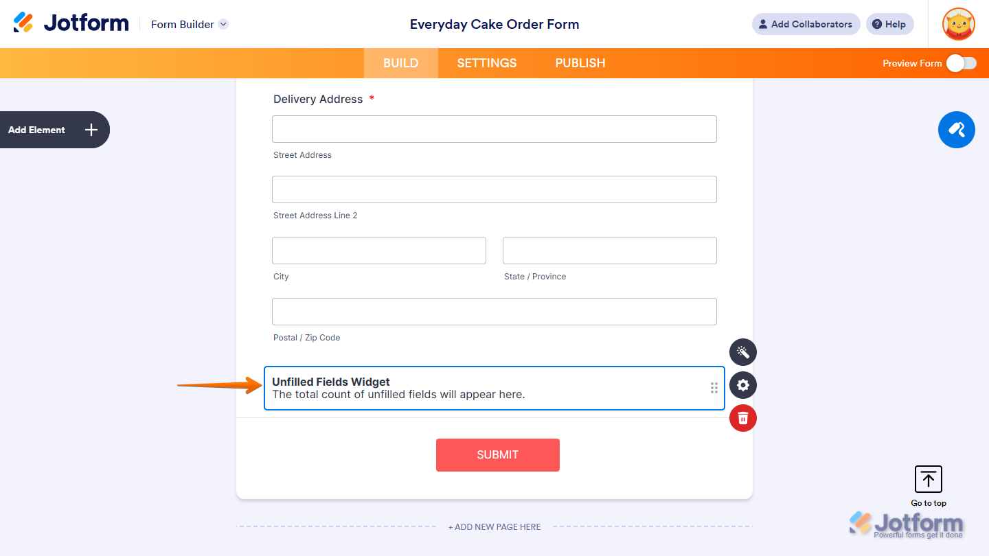 Unfilled Fields added in Jotform Form Builder
