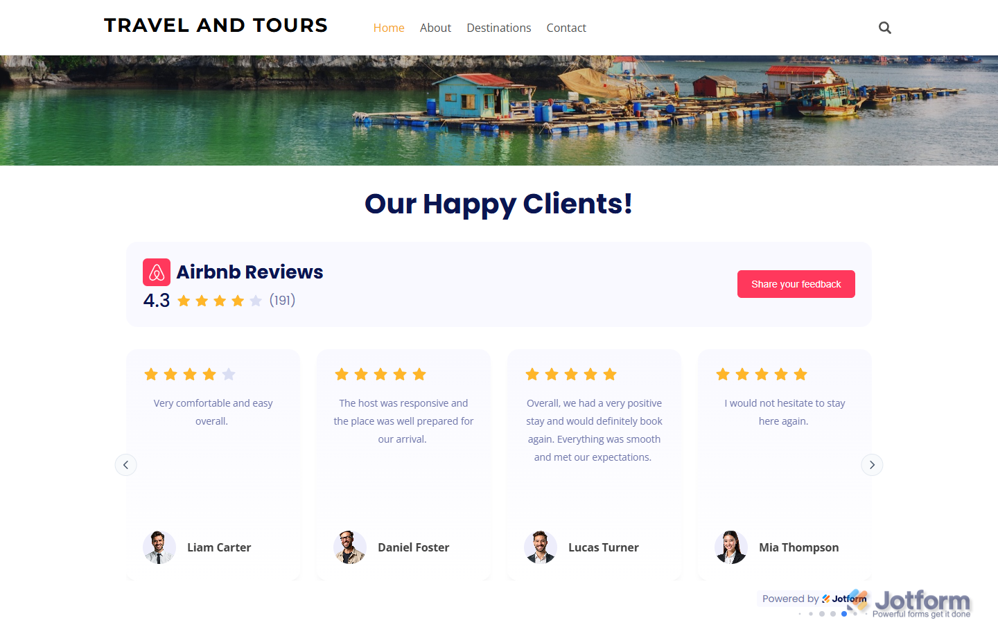 Airbnb Reviews widget embedded on a sample website