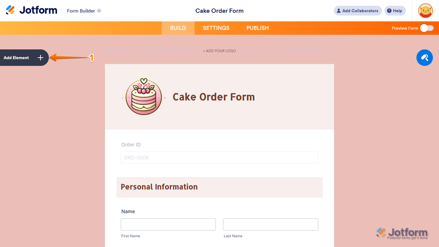 Add Element button in Jotform Form Builder