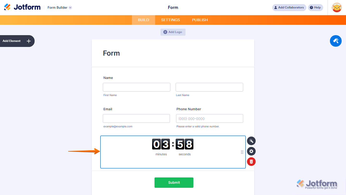 Countdown widget demo form