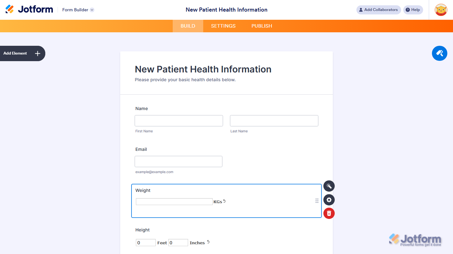 Body Weight Converter widget successfully added and configured on a Jotform form