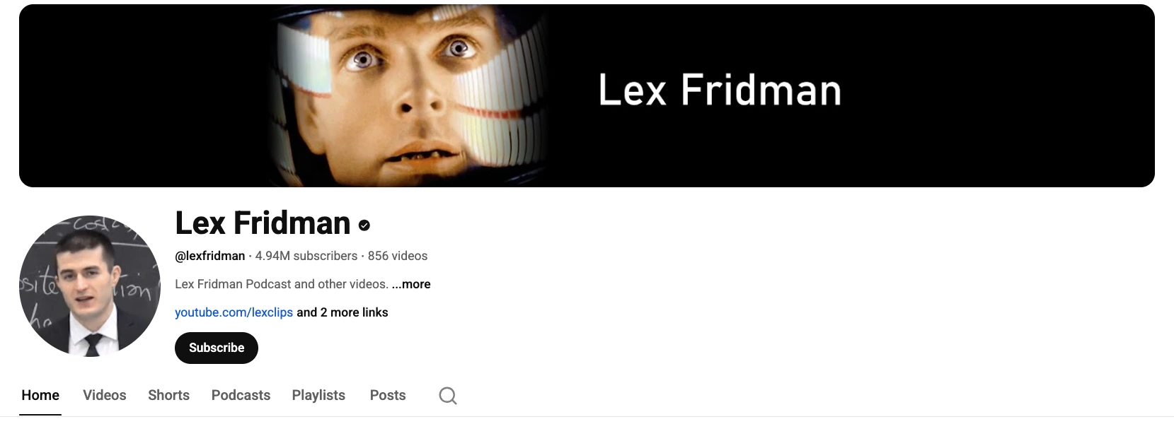 Screenshot of the YouTube channel “Lex Fridman”