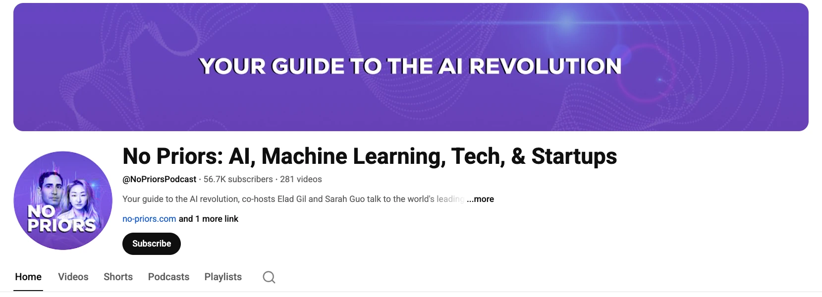 Screenshot of the YouTube channel “No Priors”