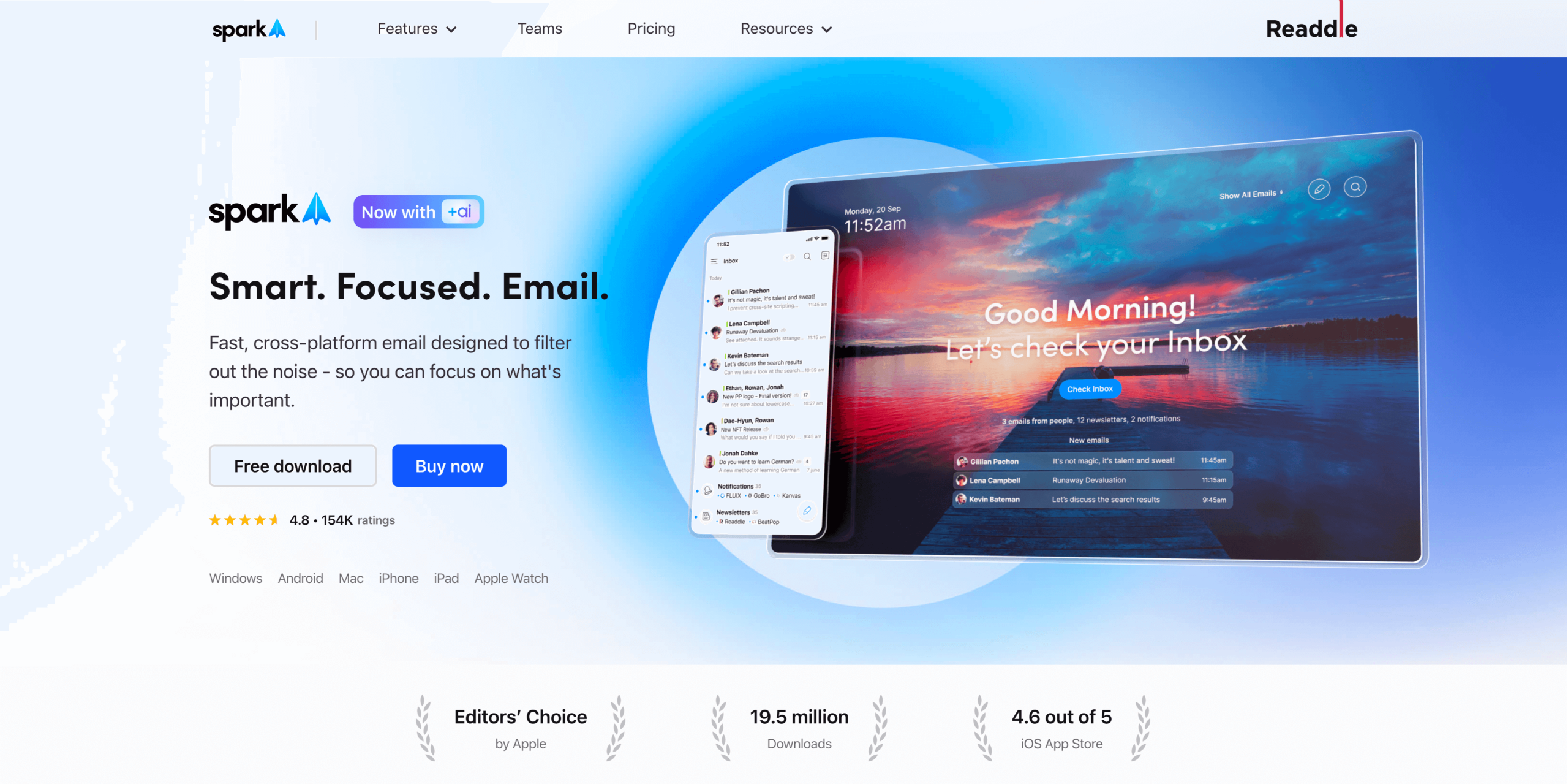 Screenshot of Spark's landing page, showing a headline "Smart