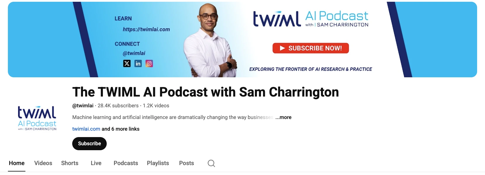 Screenshot of the YouTube channel “TWIML AI Podcast”