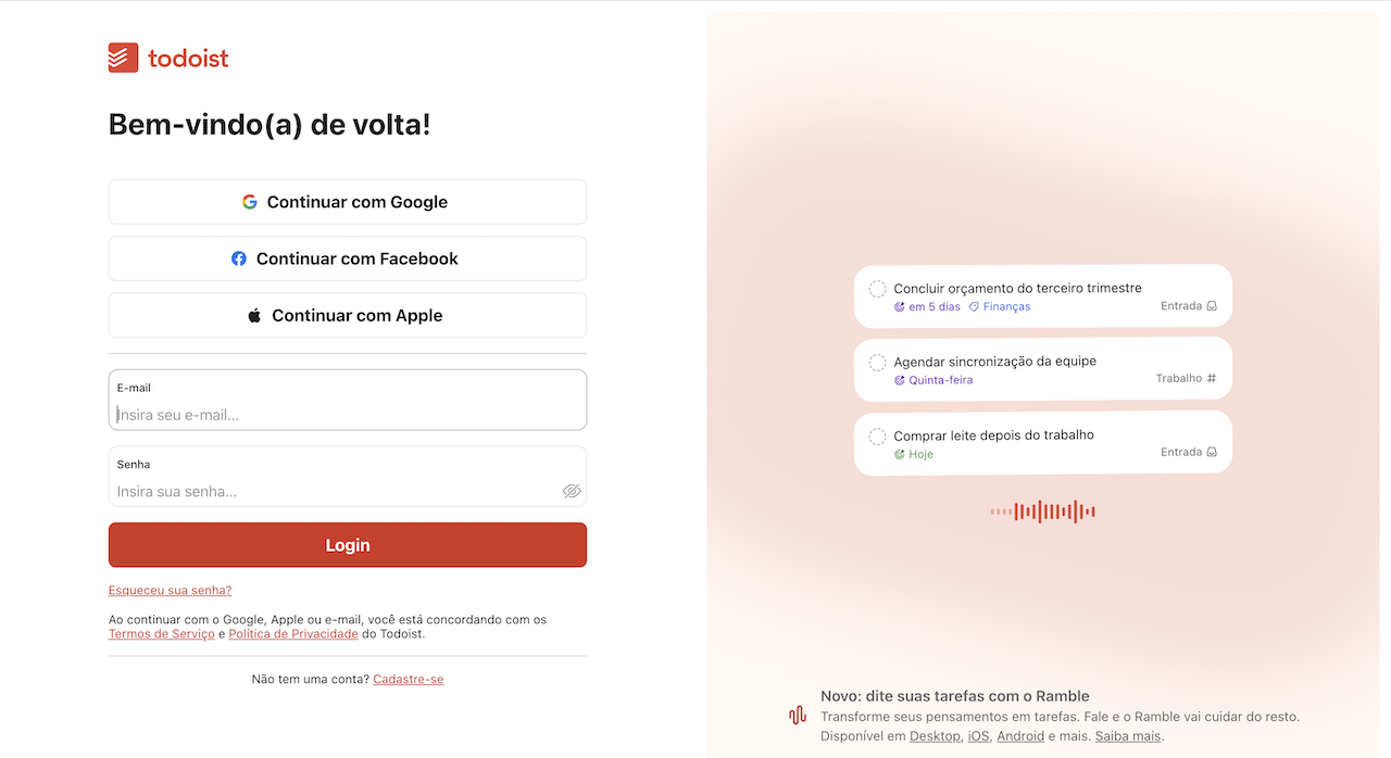 Clicando no botão Autenticar na janela de integração do Todoist