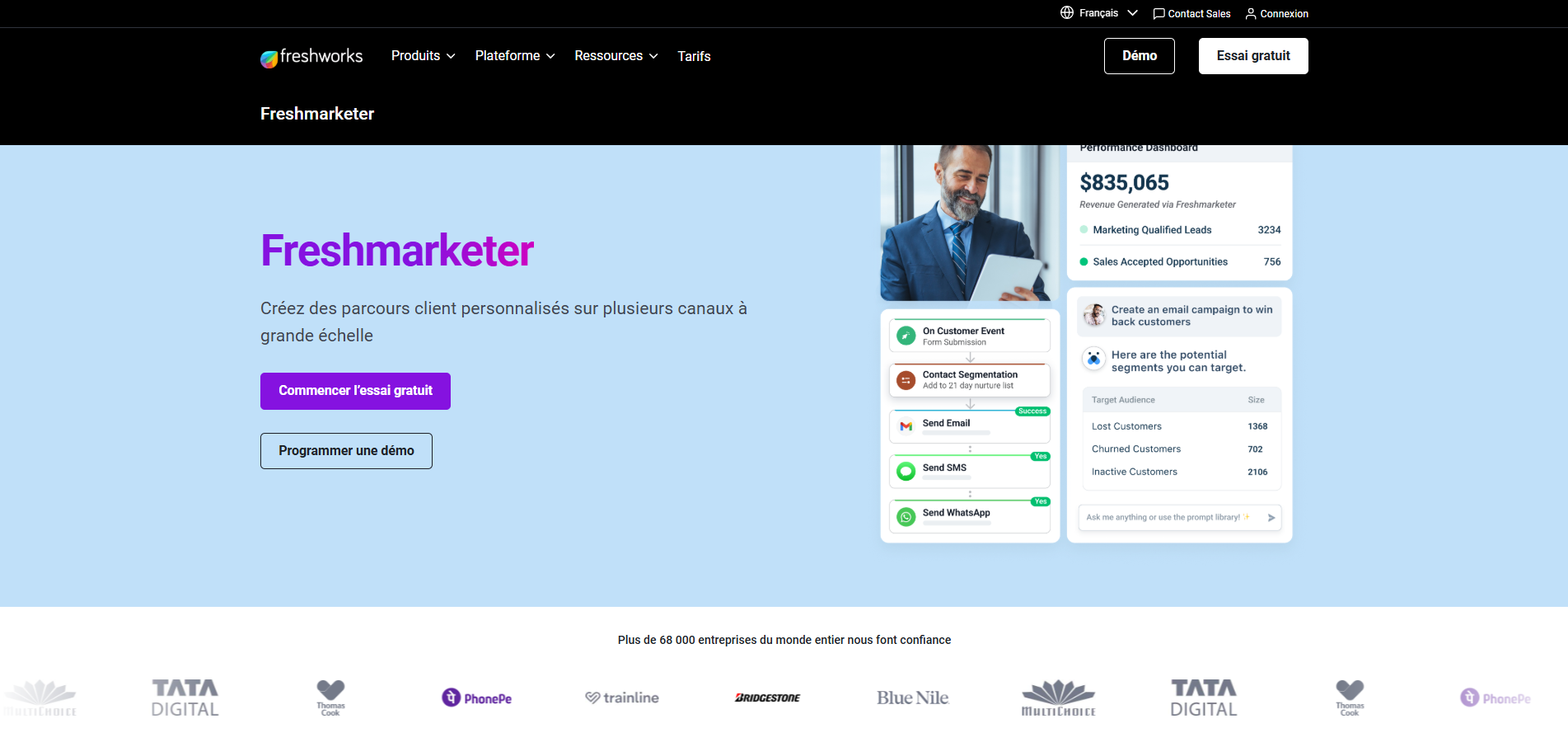 Capture d'écran de la page d'accueil du site web Freshmarketer