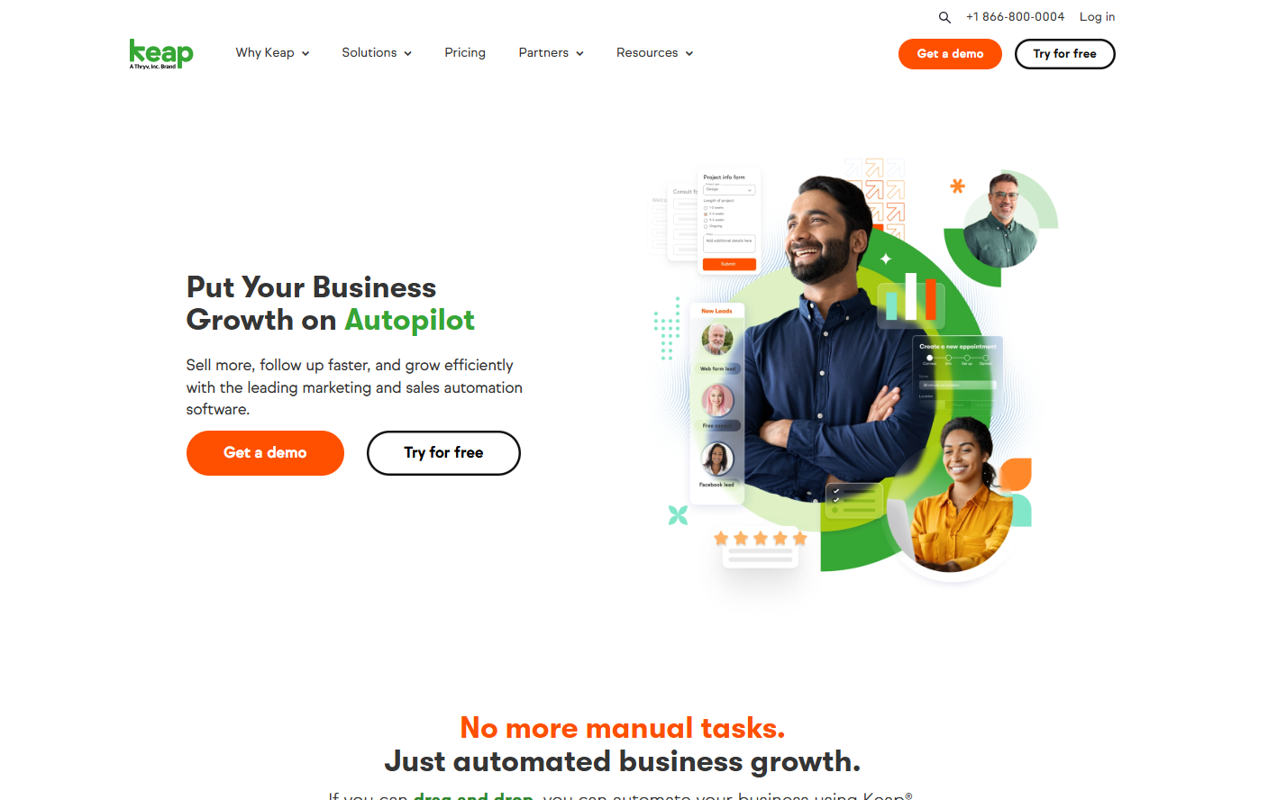 Capture d'écran de la page d'accueil du site web Keap