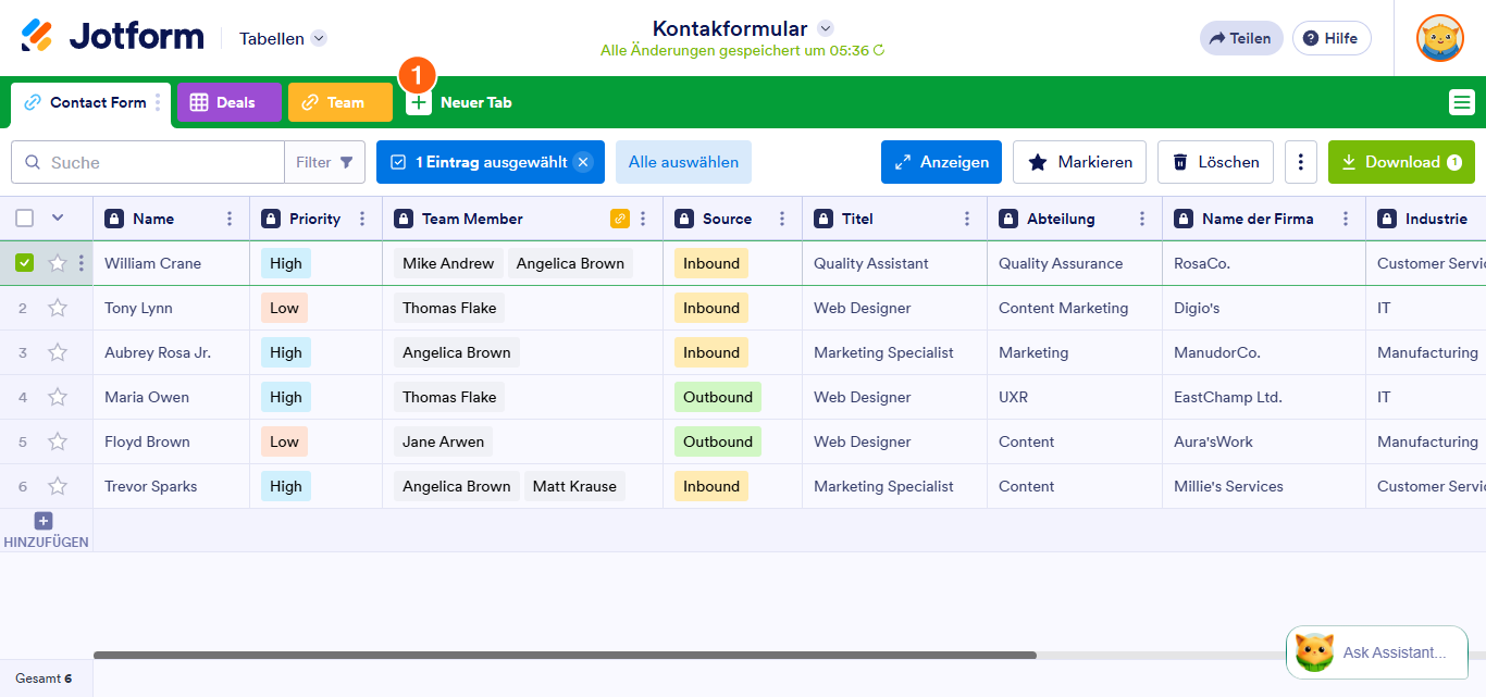 So erstellen Sie eine leere Registerkarte in Jotform Tabellen Image-1
