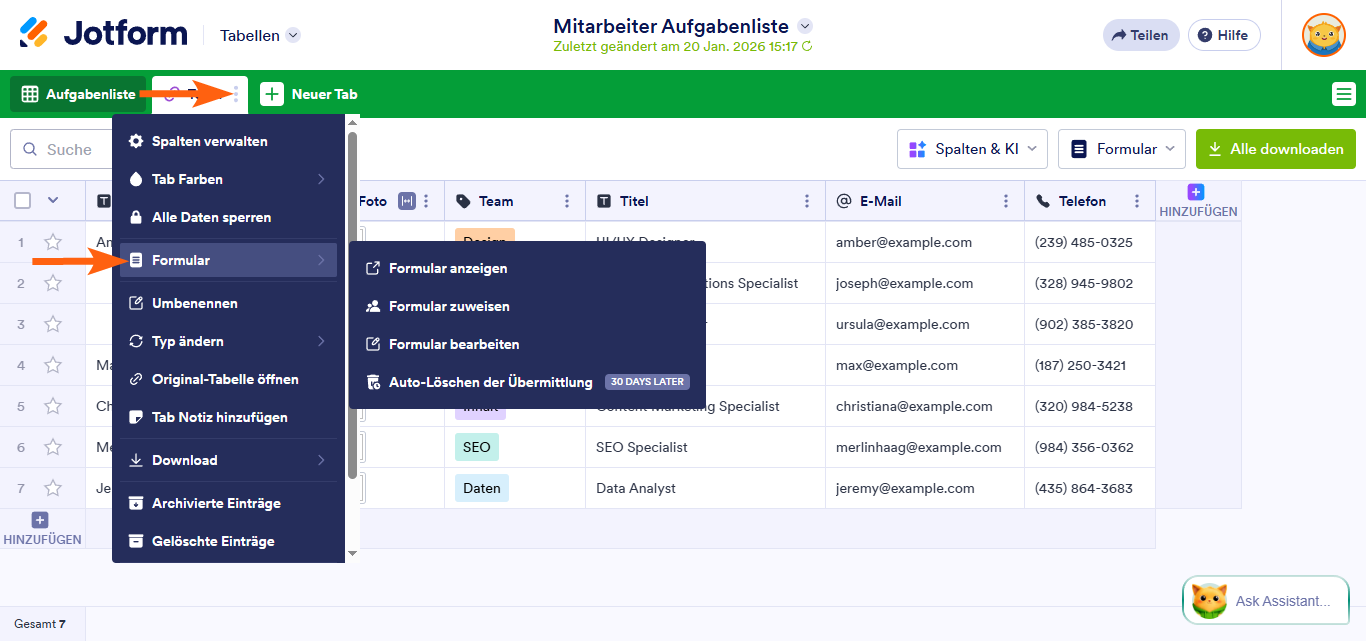 So können Sie Formulare aus Jotform Tabellen anzeigen, zuweisen und bearbeiten Image-3