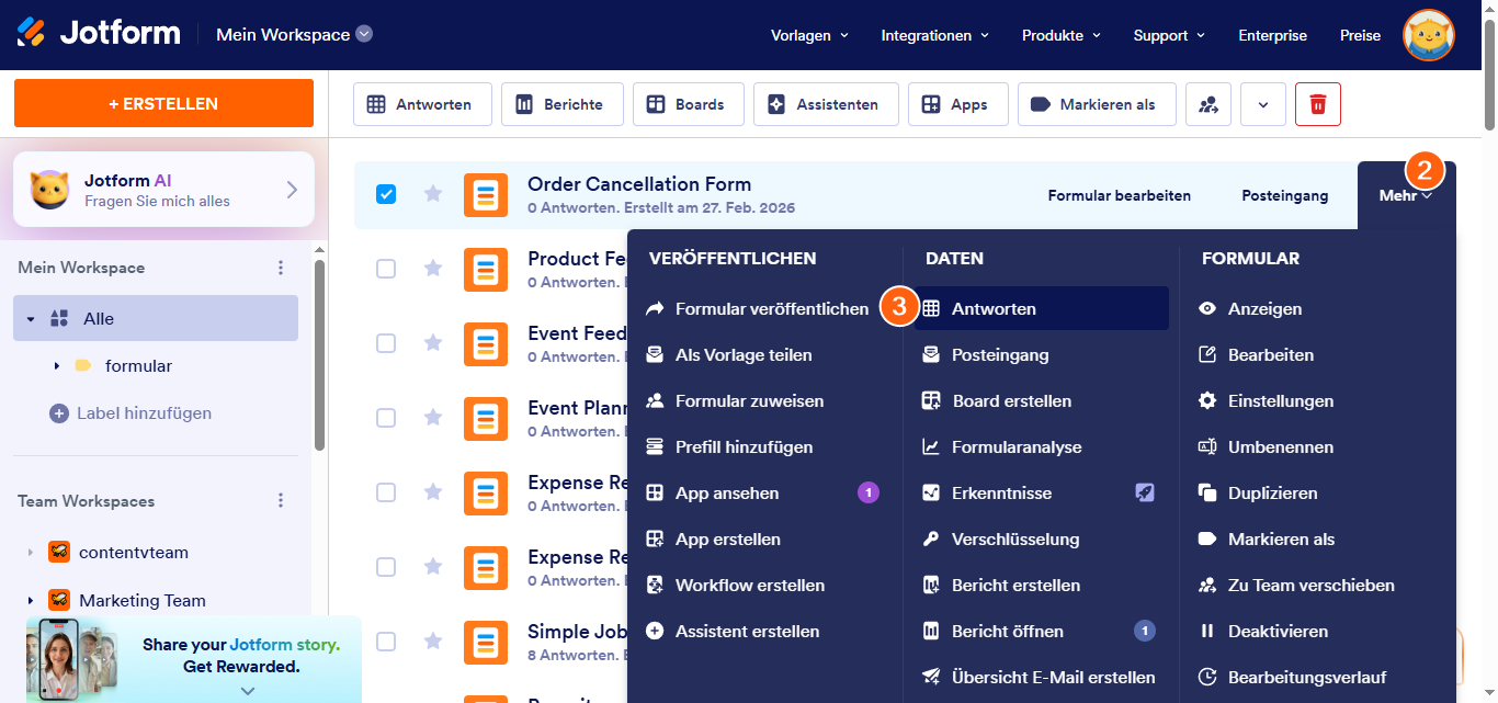 So ändern Sie den Ansichtstyp in Jotform Tabellen Image-2