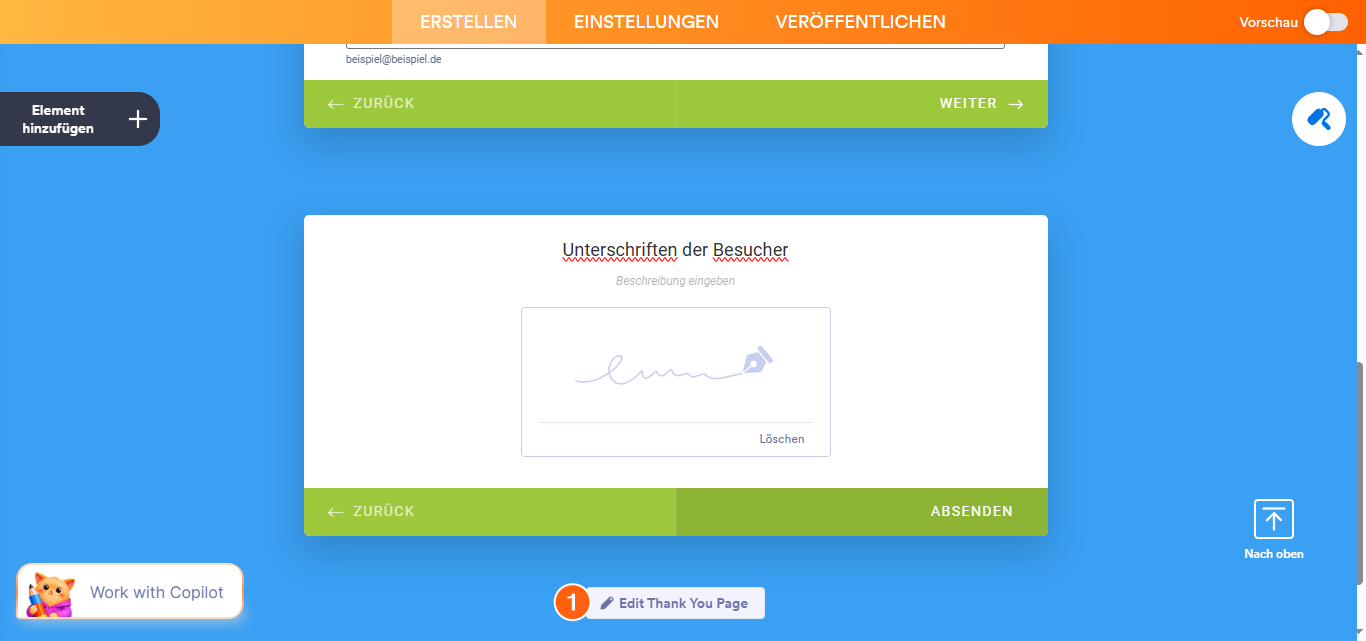 So passen Sie eine Unterüberschrift auf der Jotform Karten-Dankesseite an oder verlinken sie Image-1