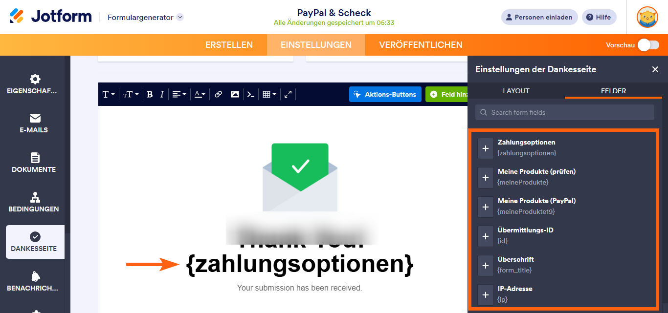 So zeigen Sie die Antwort des Nutzers auf Ihrer Dankeseite an Image-2