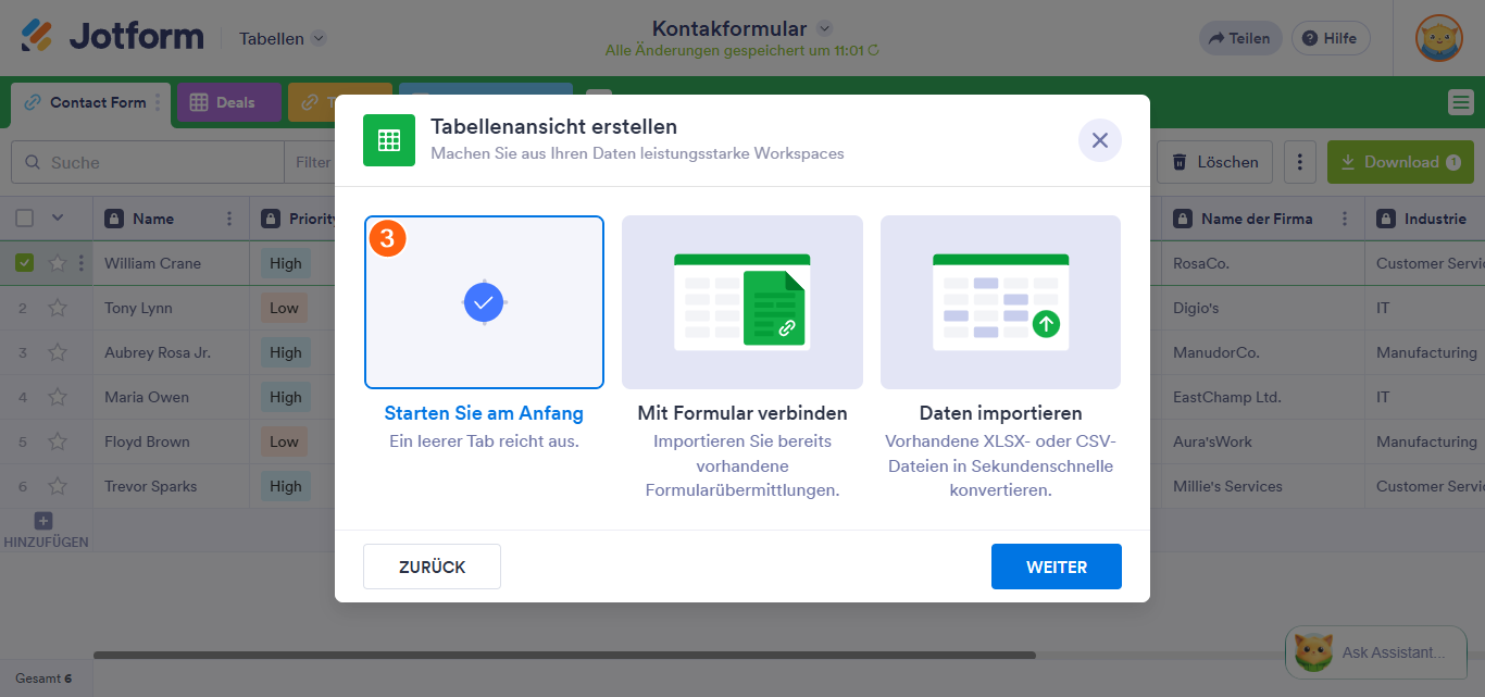 So erstellen Sie eine leere Registerkarte in Jotform Tabellen Image-3