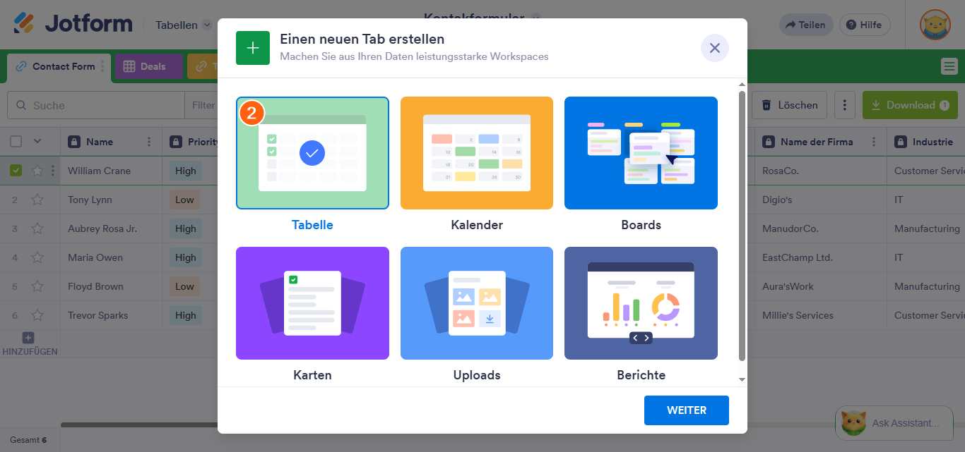 So erstellen Sie eine leere Registerkarte in Jotform Tabellen Image-2