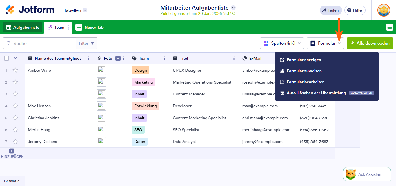 So können Sie Formulare aus Jotform Tabellen anzeigen, zuweisen und bearbeiten Image-1