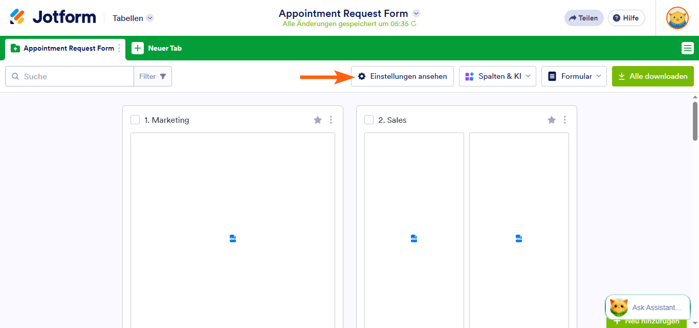 So ändern Sie den Ansichtstyp in Jotform Tabellen Image-4