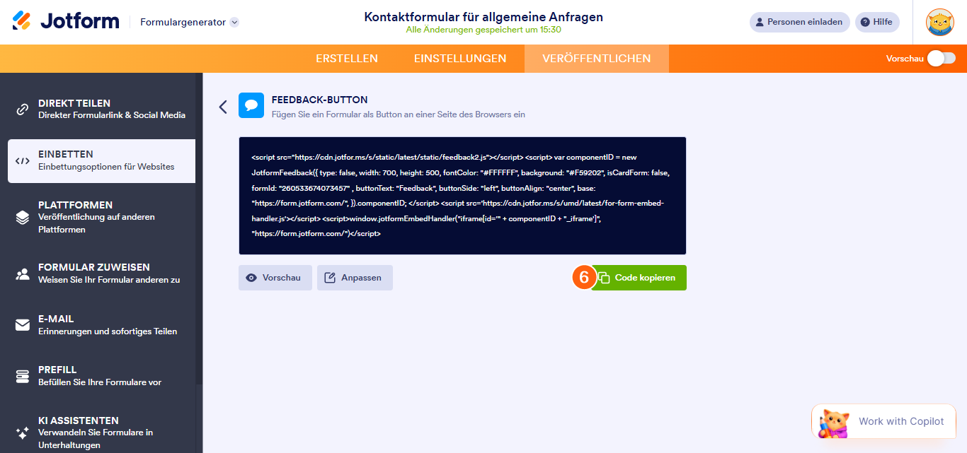 So betten Sie Ihr Kartenformular als schwebenden Feedback-Button ein Image-3