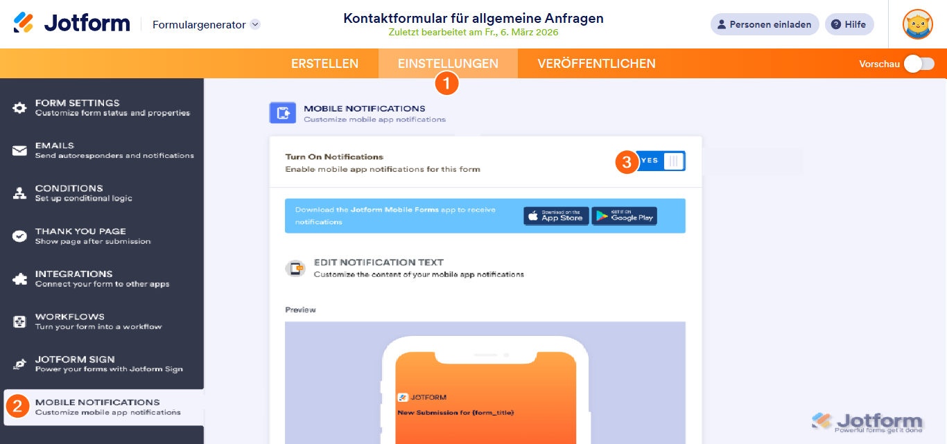 So passen Sie Benachrichtigungen in Jotform Mobile Forms an Image-1