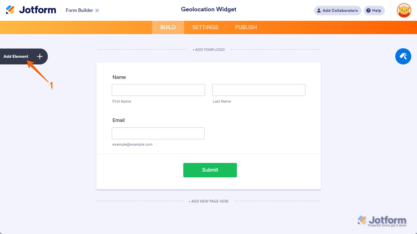 Add Element button in Jotform Form Builder