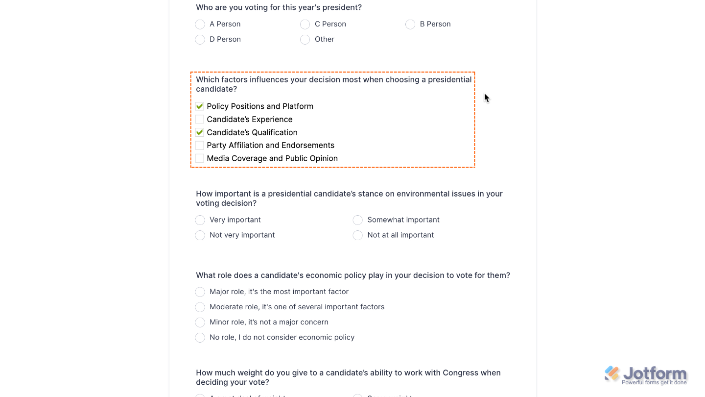 Form preview showing Minimal Checkbox widget with multiple options and a neat, uncluttered design