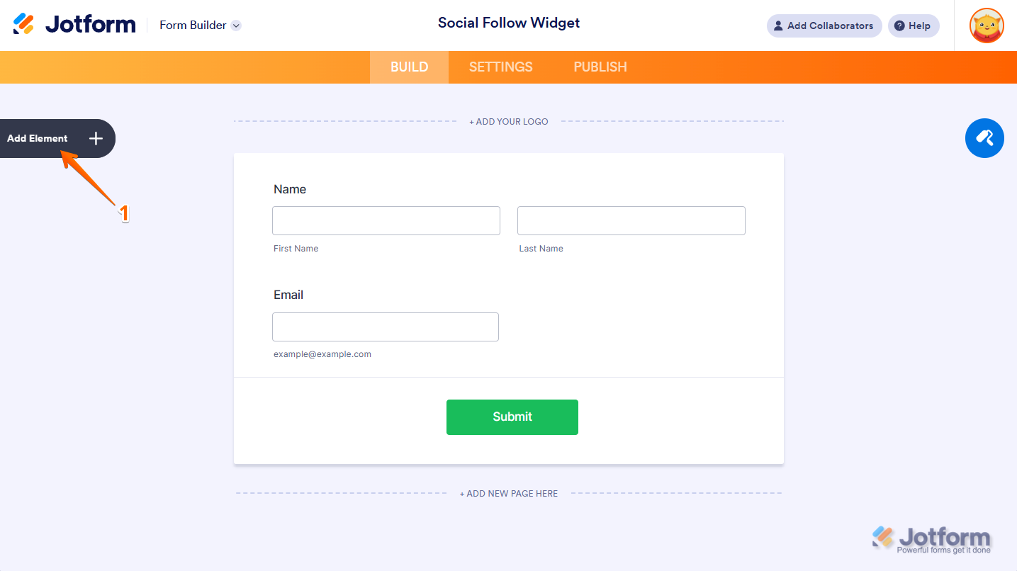 Add Element button in Jotform Form Builder