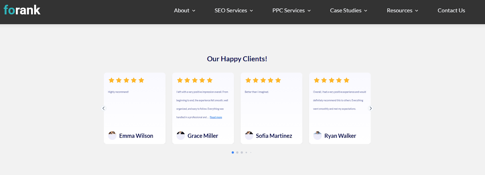 Screenshot from a website showing how Jotform's WordPress widget shows Google reviews on a WordPress website