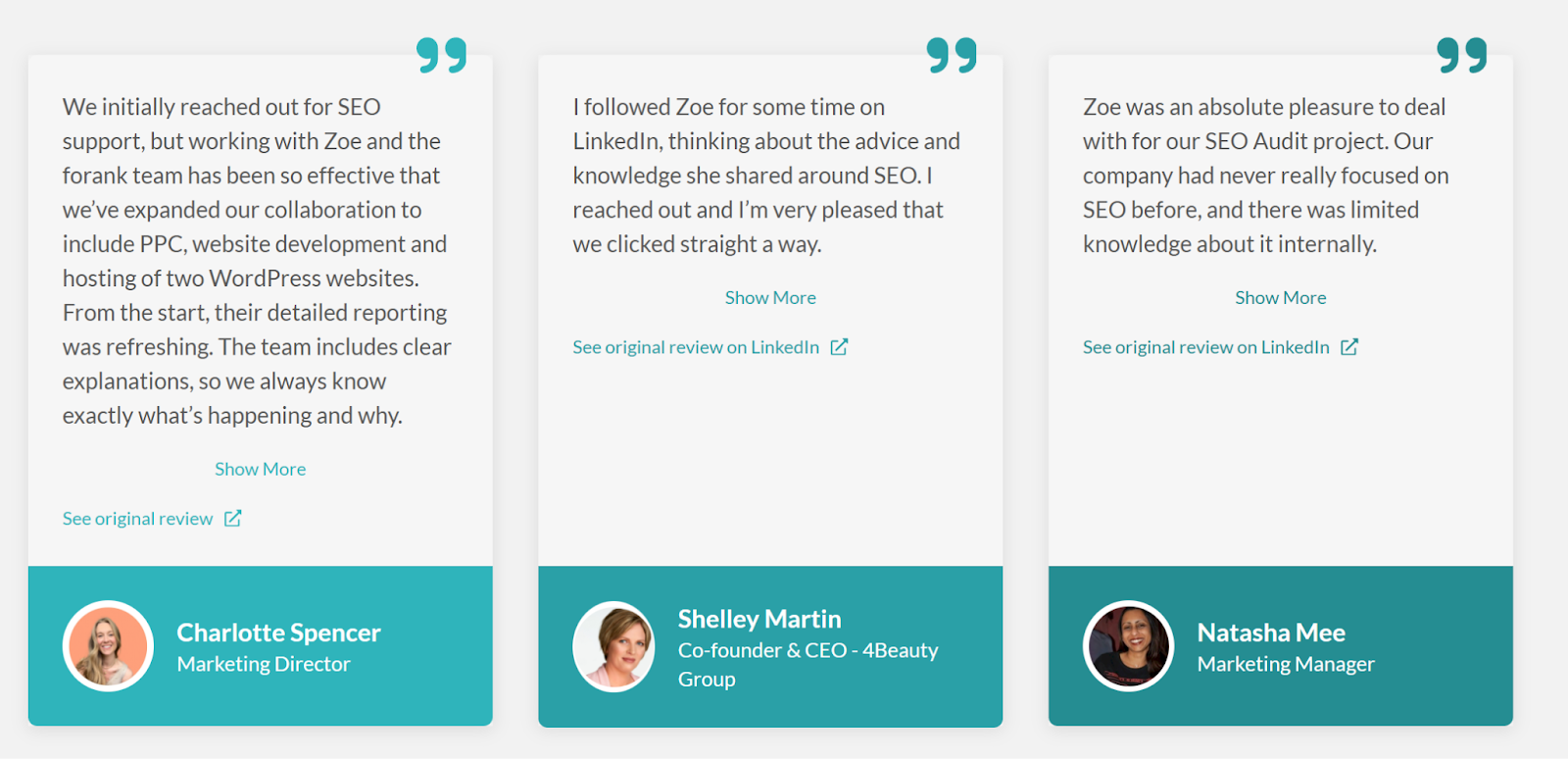 Screenshot shows a website featuring manually added Google reviews