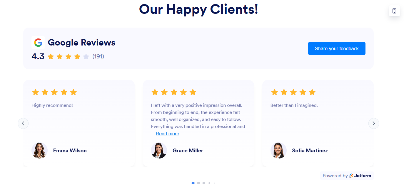Jotform Google Reviews Widget Preview