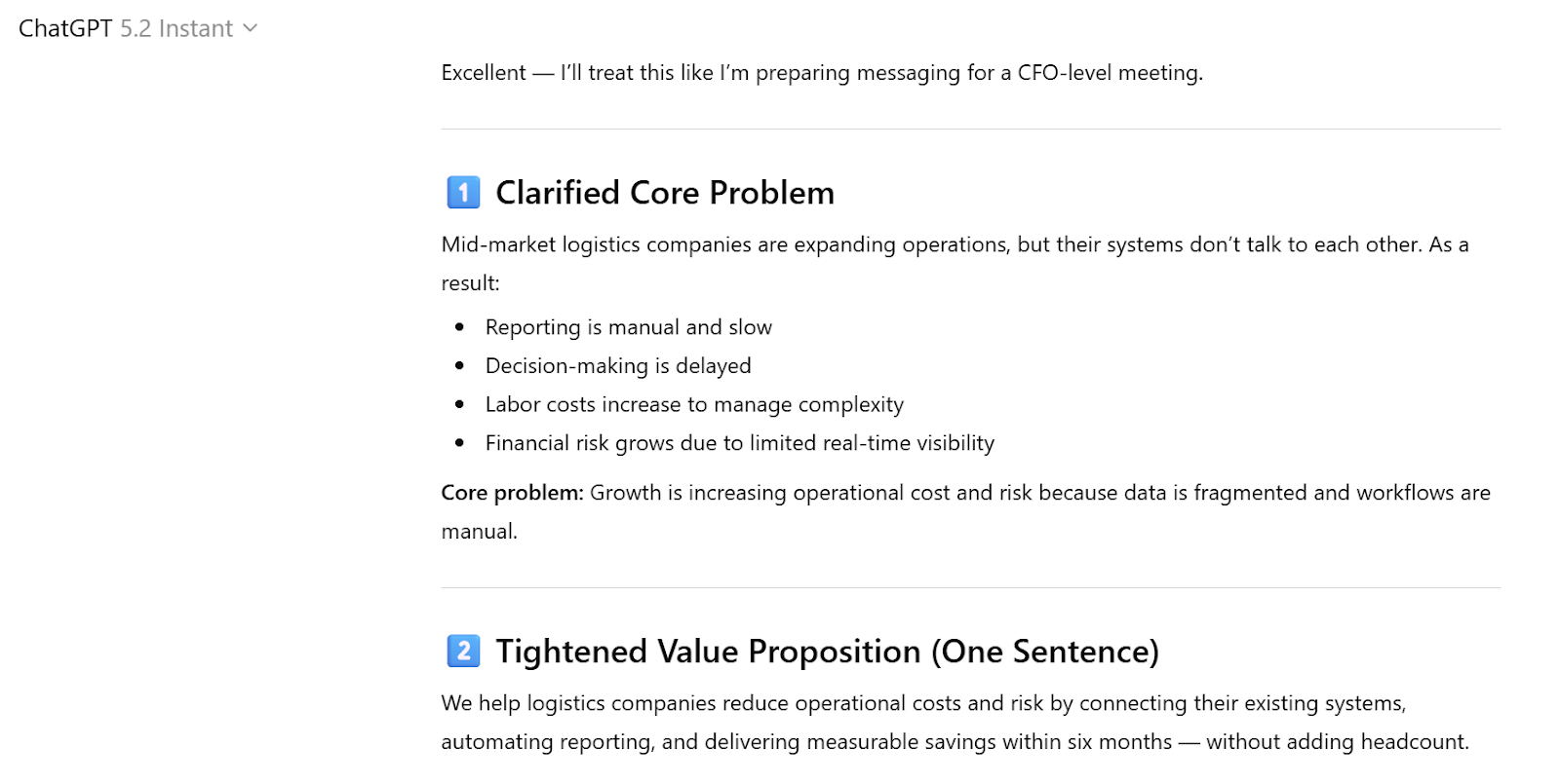 Screenshot shows the ChatGPT output from a sales prompt related to the use case: Handling Objections with Strategic Framing