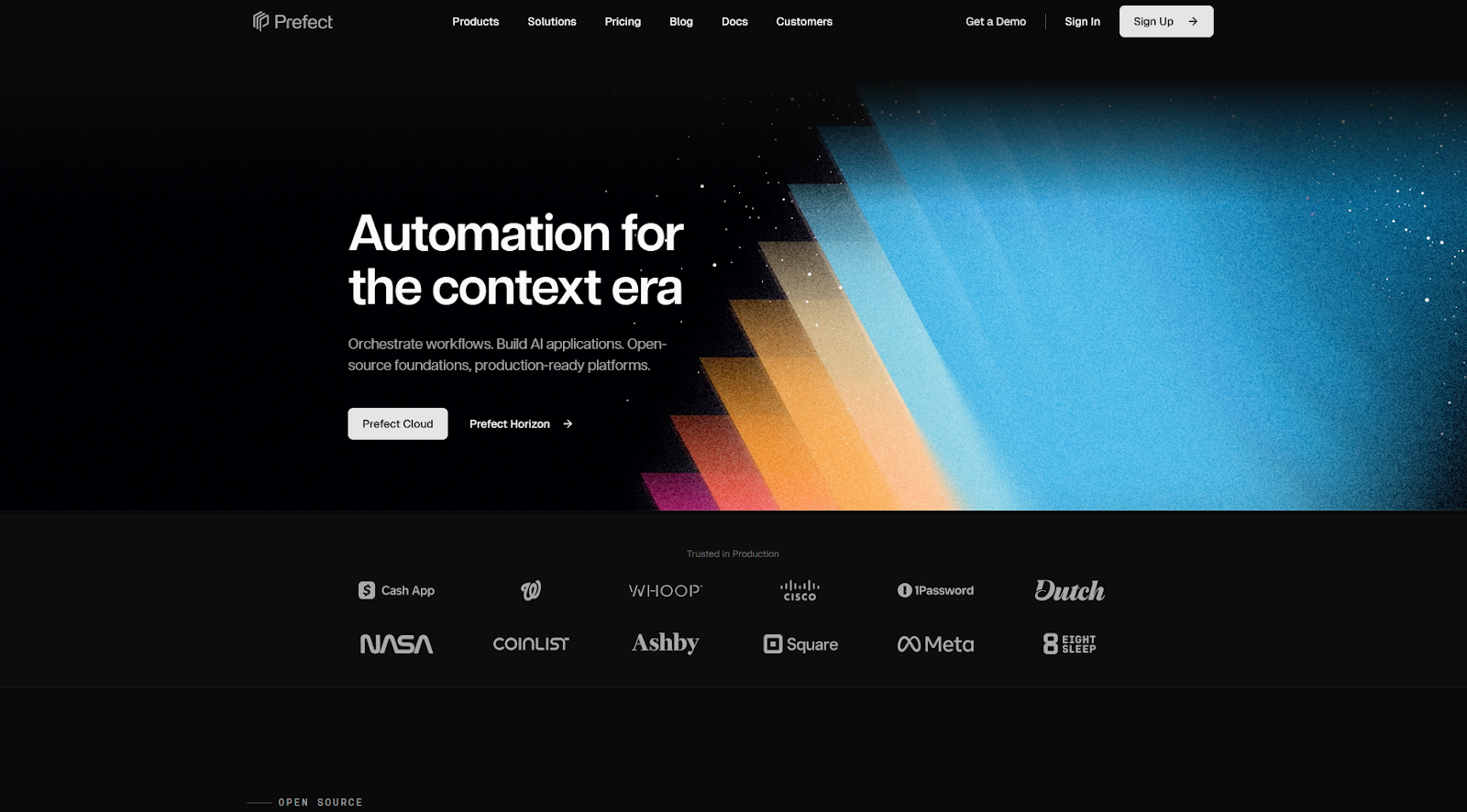 Prefect website with the words: "Automation for the context era"