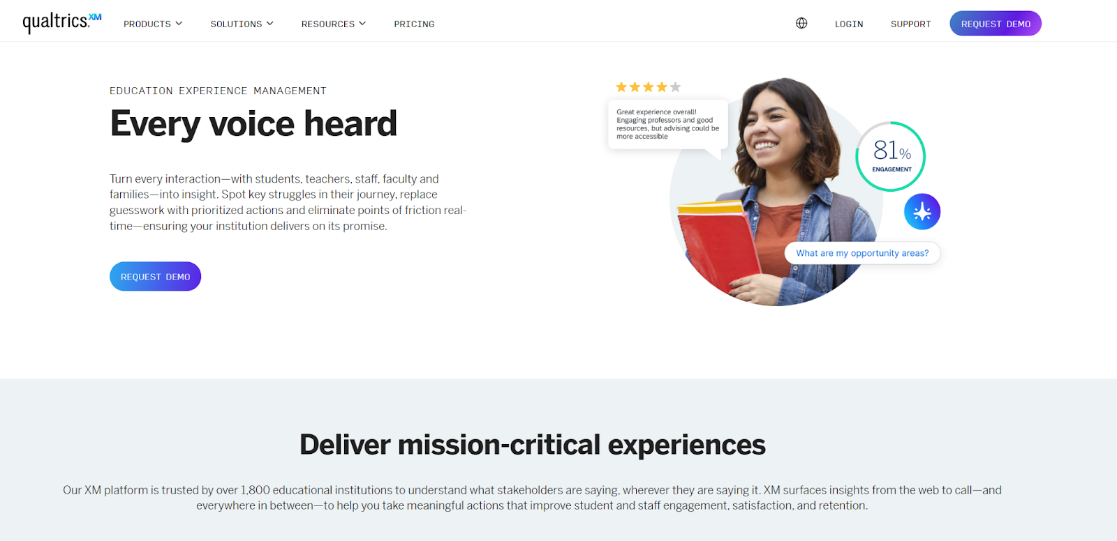 Screenshot from Qualtrics, one of the best software for teachers, showing the educational page