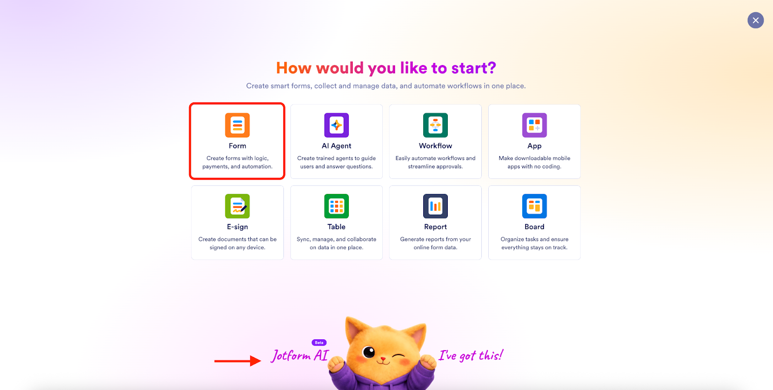 Clicking on the Form option and viewing Podo at the bottom of the page