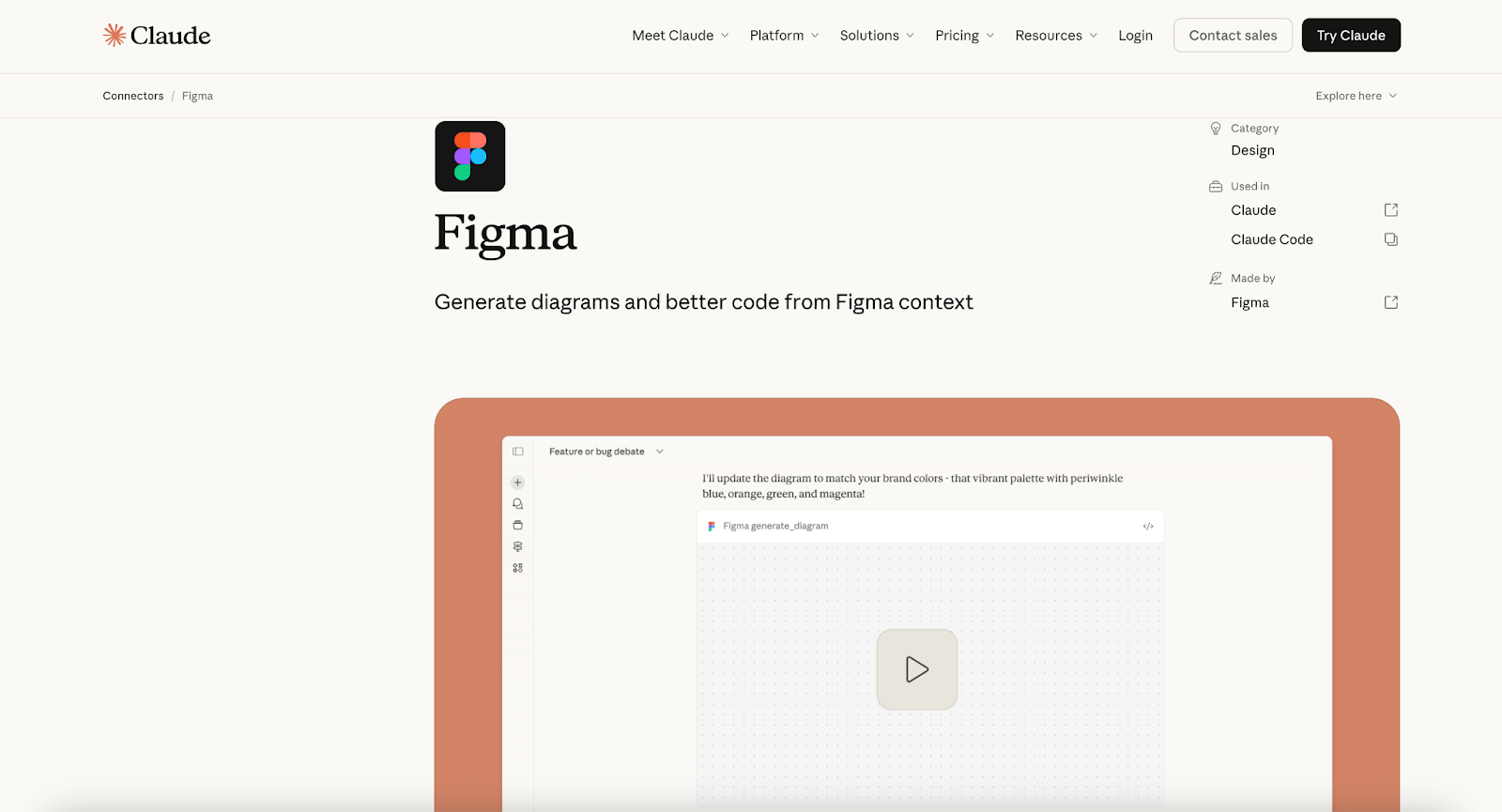 Claude interface showing Figma connector page