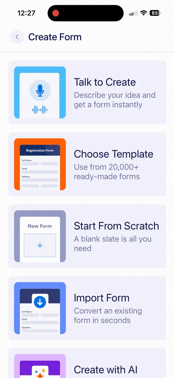 Viewing Talk to Create button on a mobile device