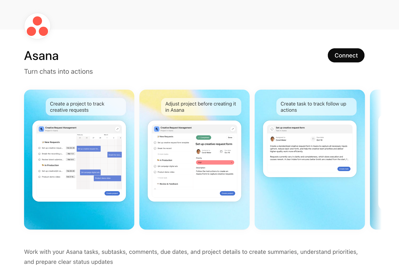 Asana's listing in the ChatGPT Apps tab