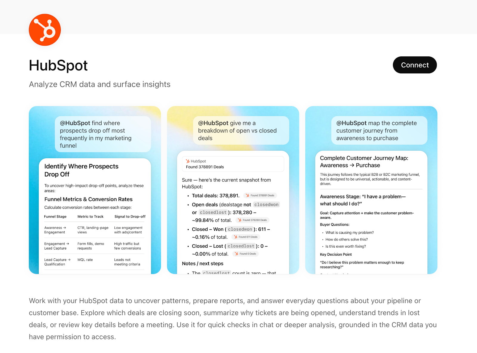 HubSpot's listing in the ChatGPT Apps tab