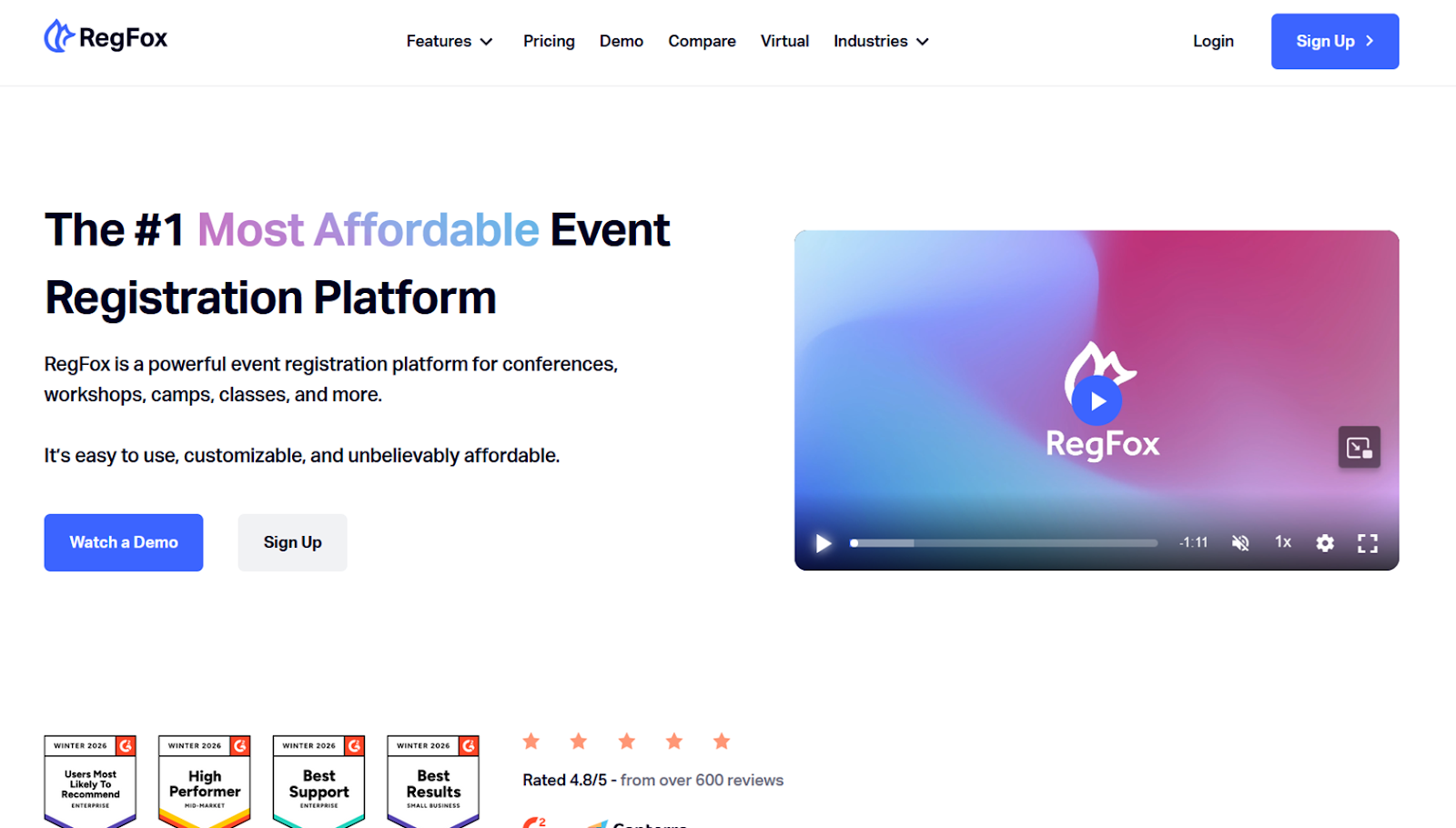 RegFox website with the words: "The #1 Most Affordable Event Registration Platform"