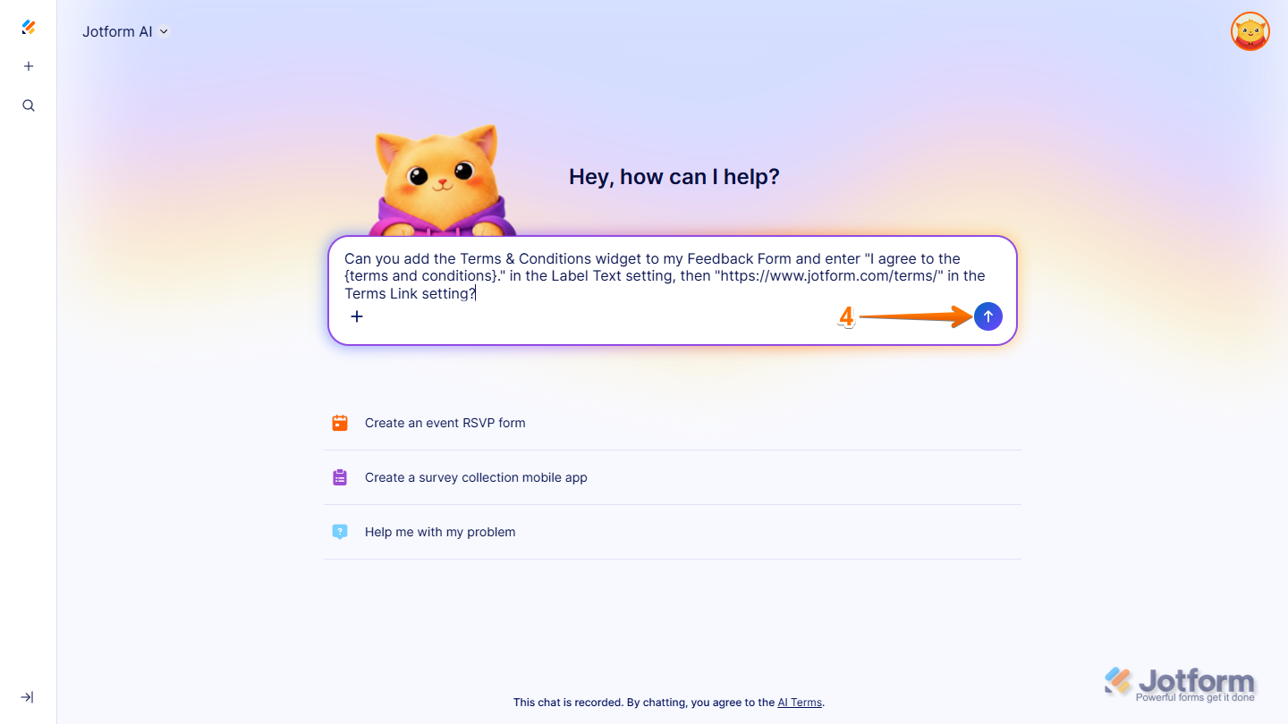 Add widget prompt on the Jotform AI page