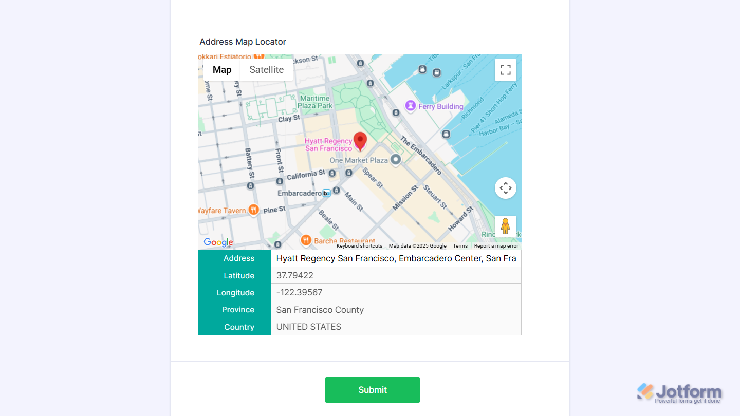 Address Map Locator widget demo