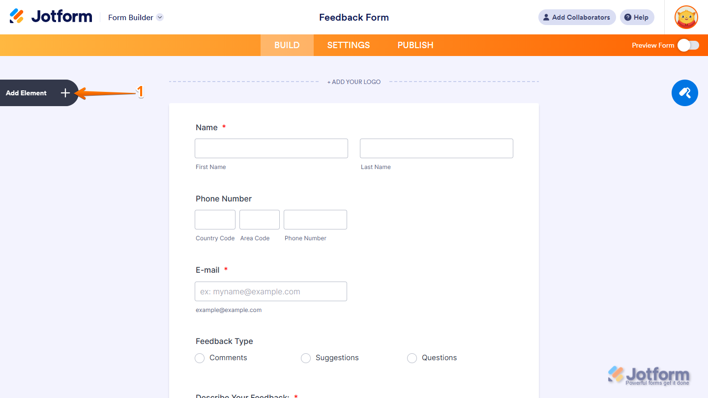 Add Element button in Jotform Form Builder