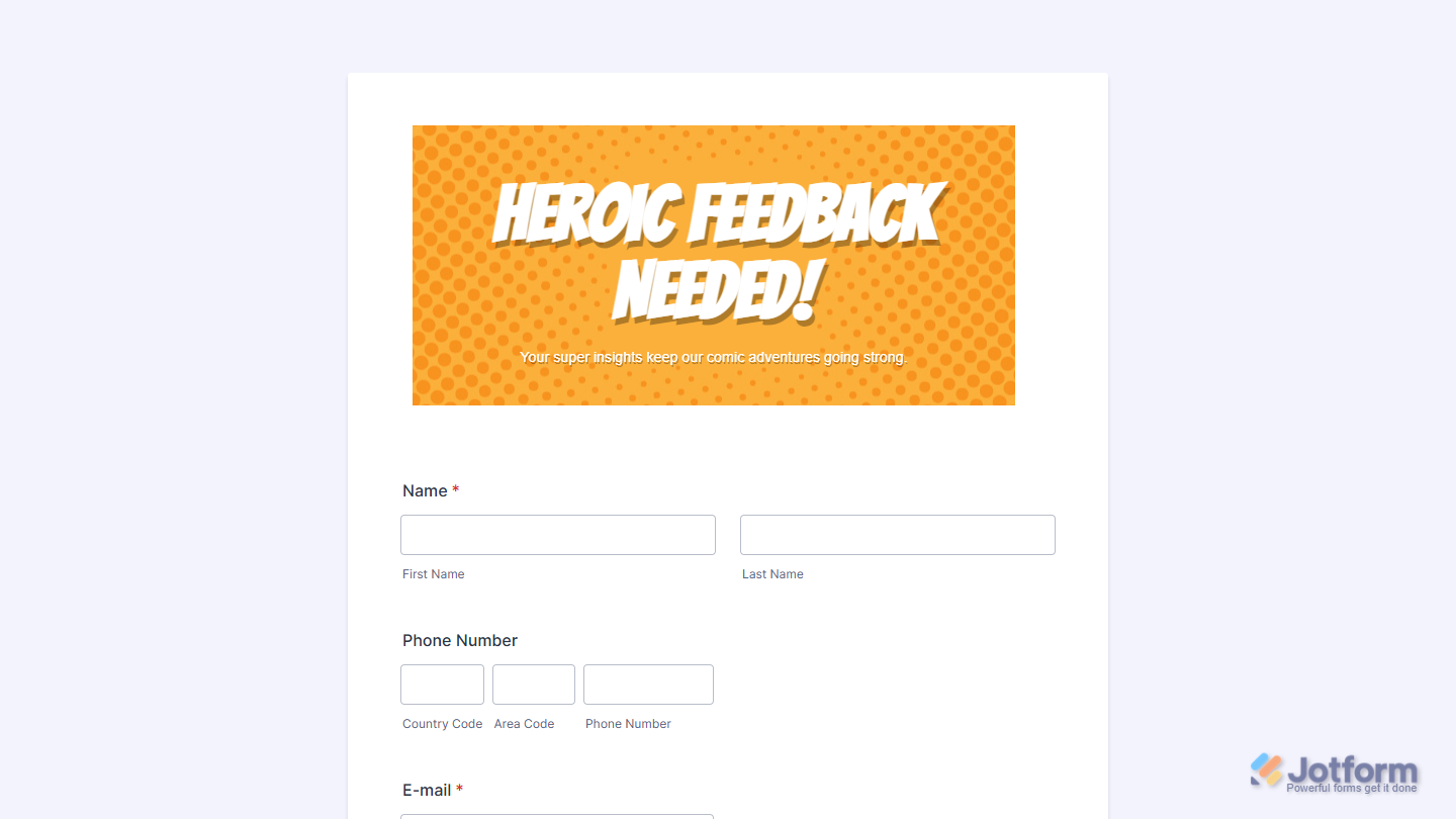 Big Header (Comics) widget on a Jotform form