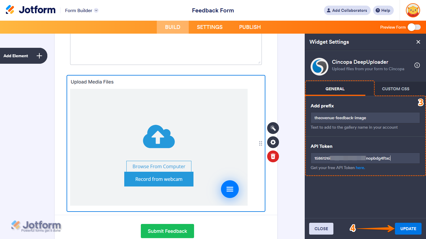 Cincopa DeepUploader Widget Settings in Jotform Form Builder