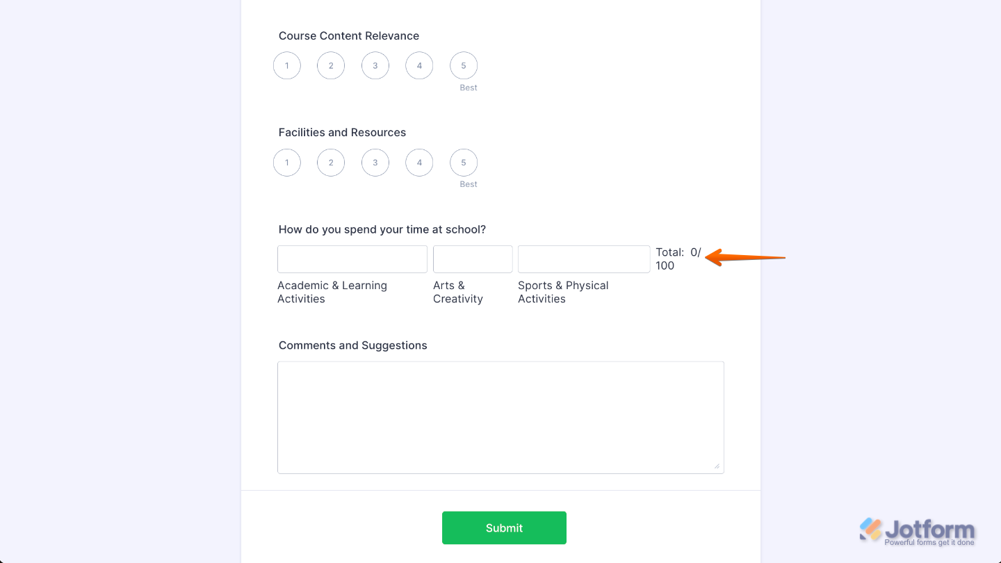 Form with the Grading widget added, allowing users to score responses directly within the form