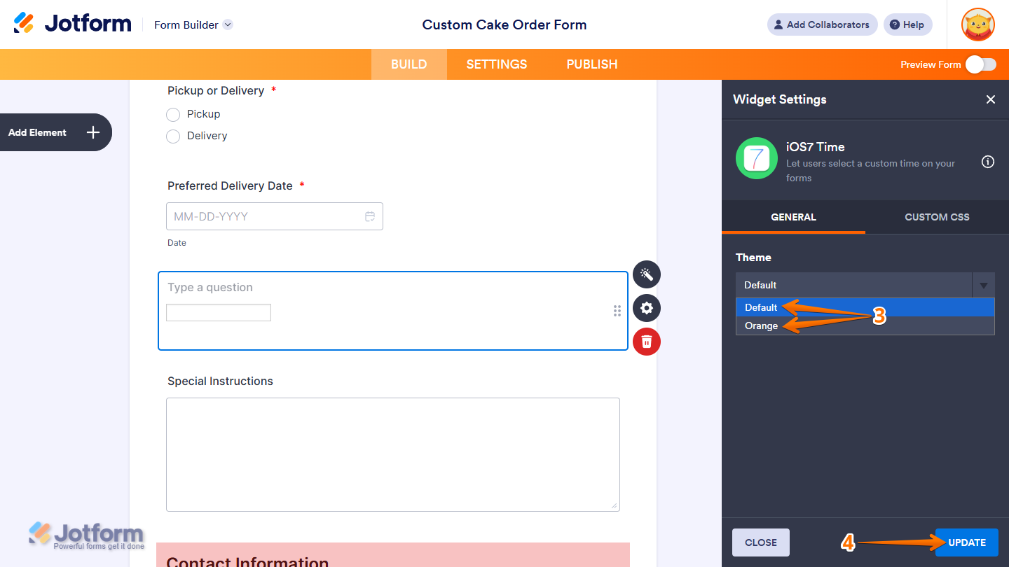 iOS7 Time Widget Settings in Jotform Form Builder