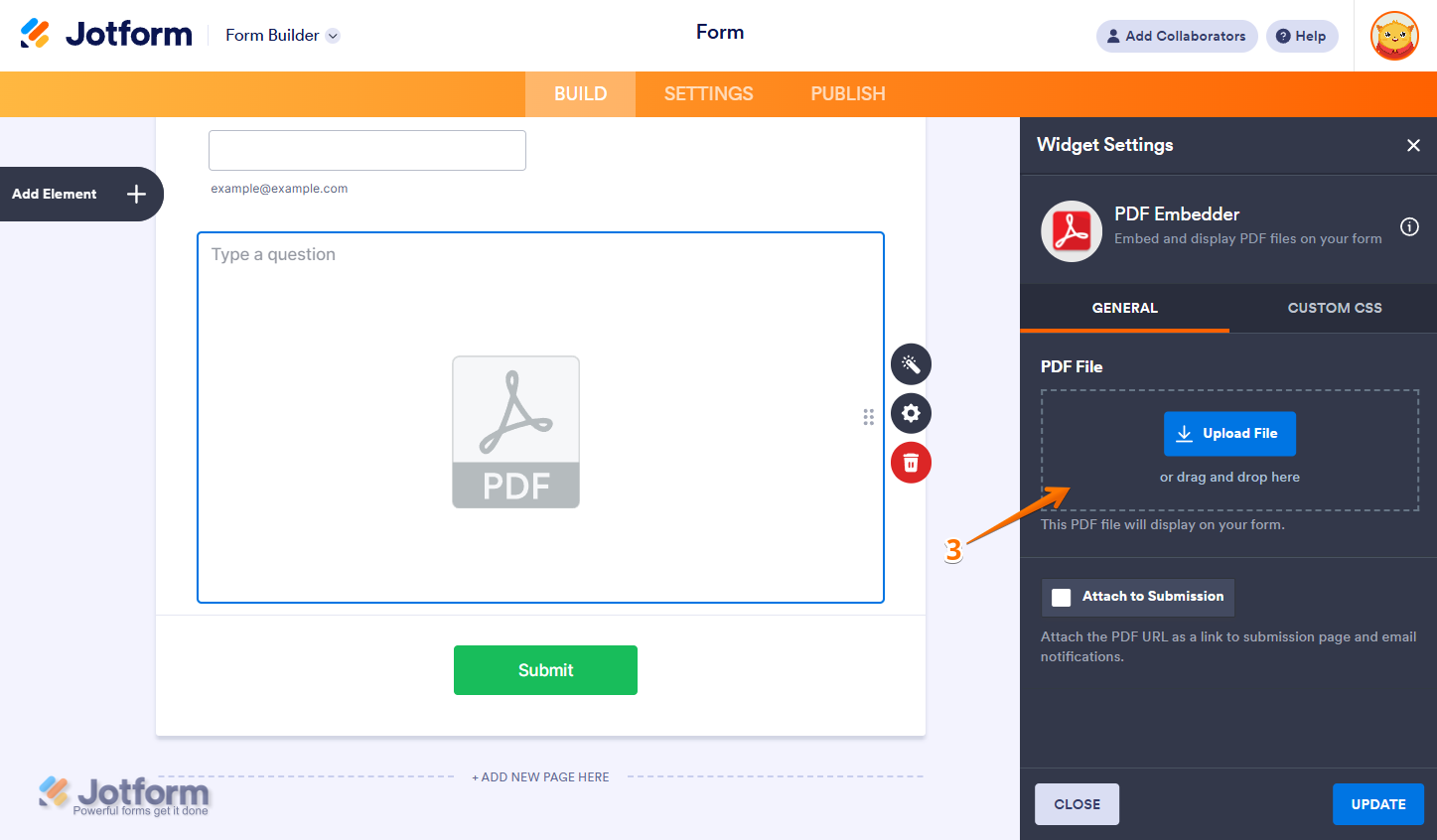 PDF file section in the Widget Settings of the PDF Embedder