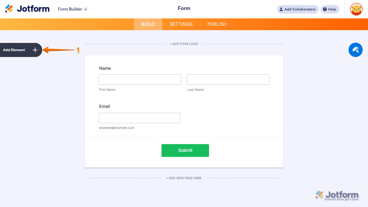 Add Element button in the Jotform Form Builder