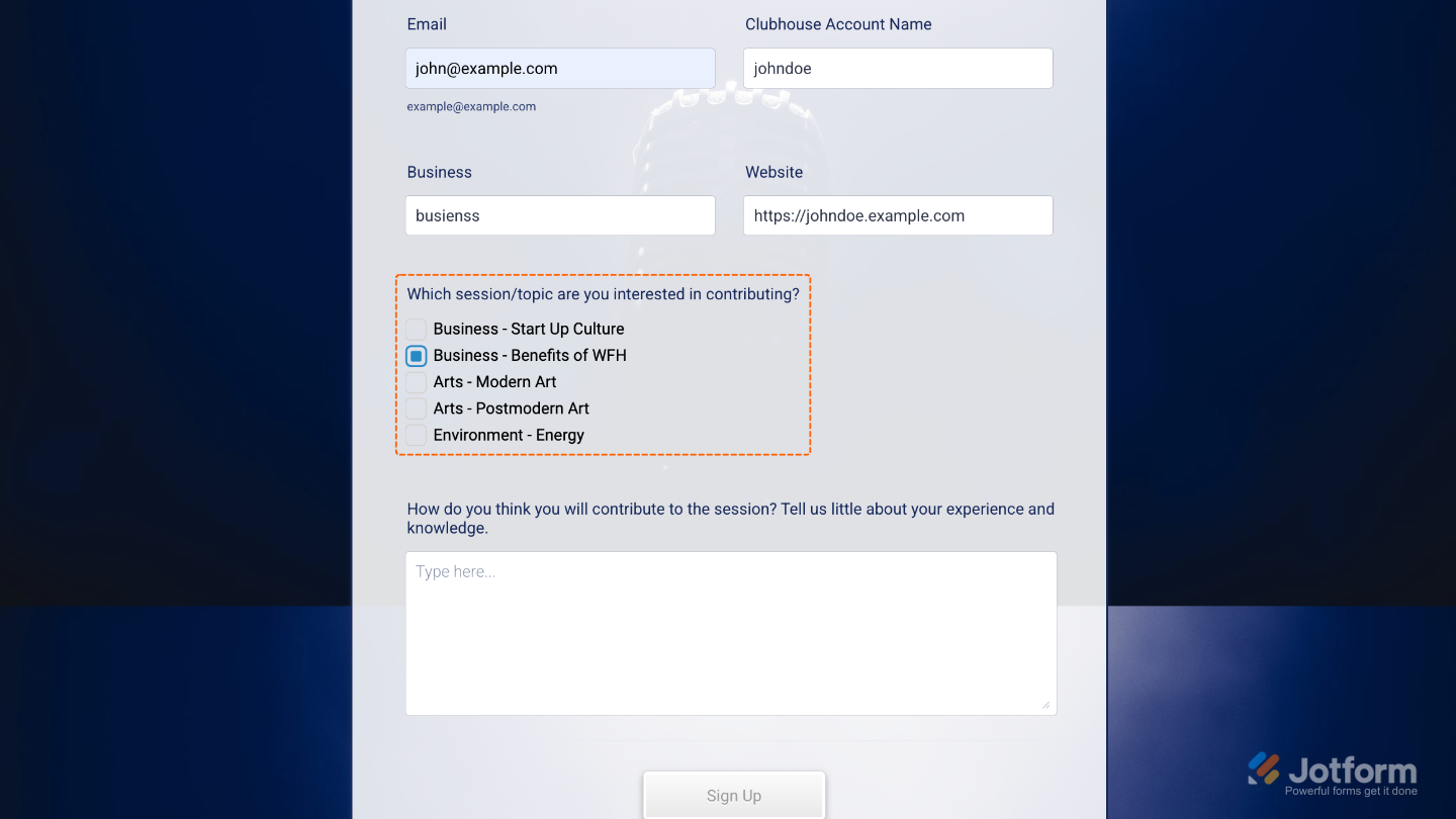 Form with the Square Radio Buttons widget added, displaying modern square-style radio button choices for user selection