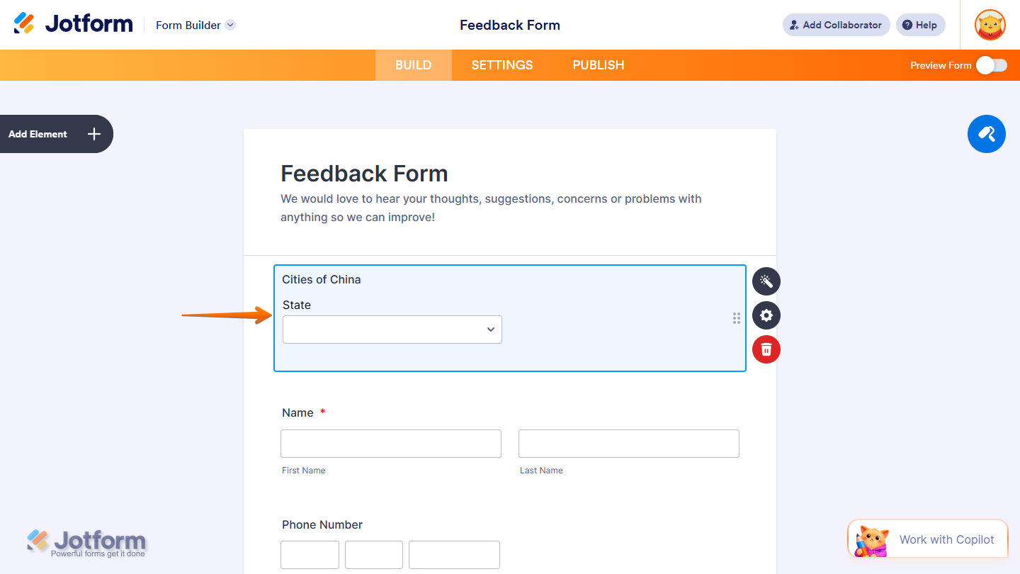 Cities of China Widget in Jotform Form Builder