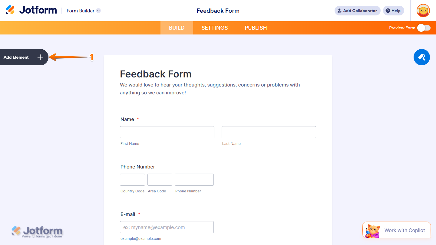 Add Element button in Jotform Form Builder